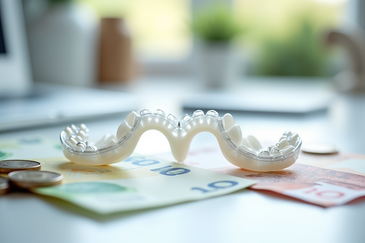 Aligner dentaire et bracket en euros sur une table lumineuse