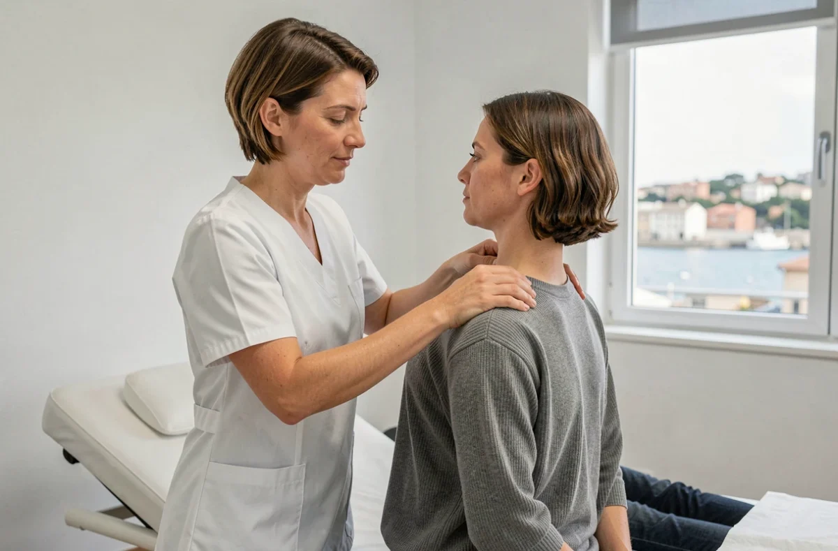 Charlotte Pruvot, ostéopathe à La Rochelle, effectuant une manipulation douce sur un patient
