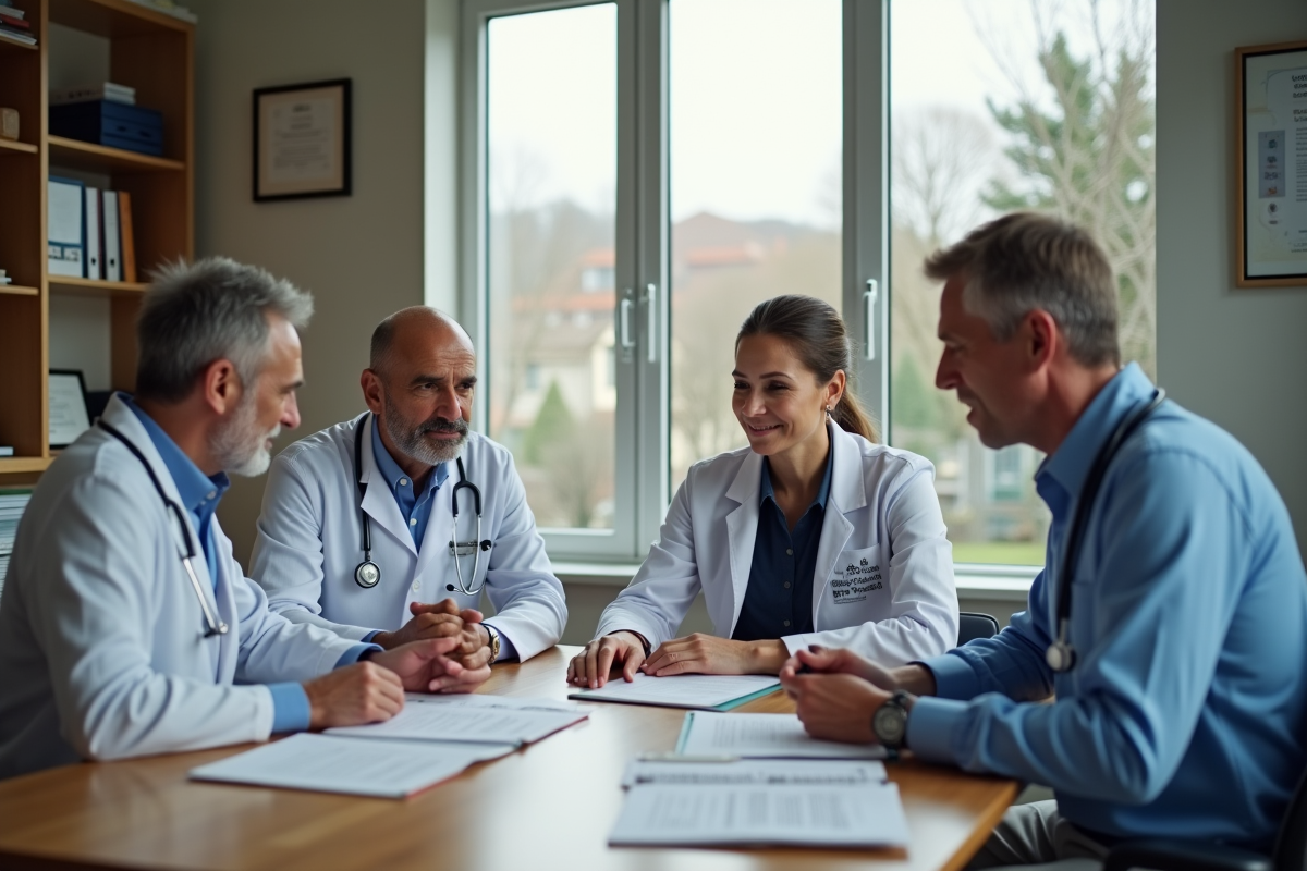 Équipe médicale en réunion dans un bureau de hospice