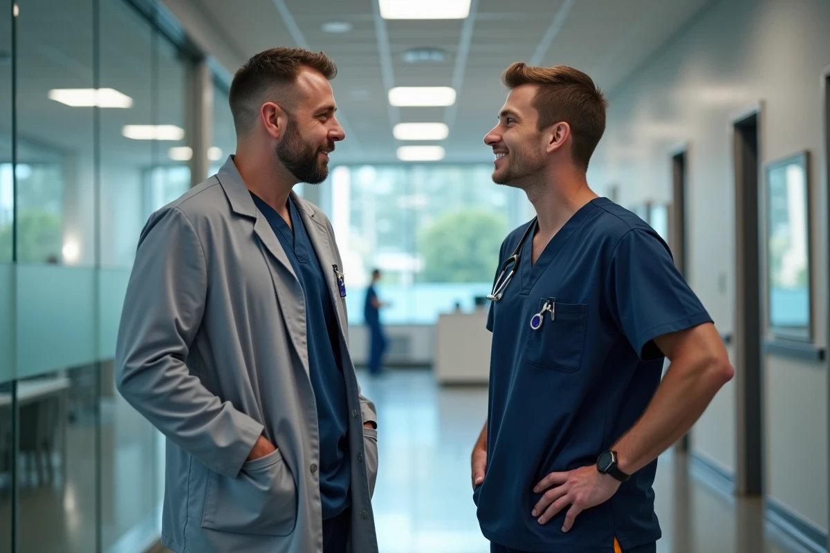 Assistants veterinaire en discussion dans la salle de pause