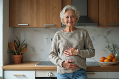 Femme de 50 ans en tenue confortable dans une cuisine moderne