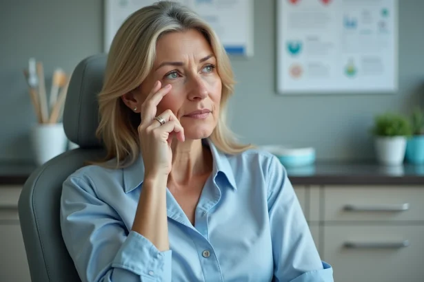 Femme d'âge moyen avec cicatrice sur le nez en consultation dermatologique