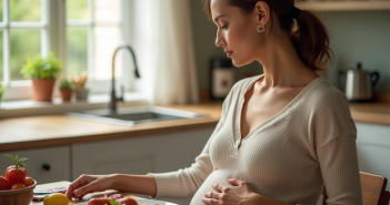 Les dangers du chorizo cuit pour les femmes enceintes : ce qu’il faut savoir Femme enceinte dans la cuisine regarde un plat de chorizo cuit