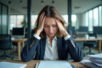 Femme d affaires fatiguée au bureau en open space