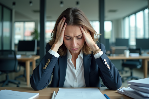 Femme d affaires fatiguée au bureau en open space