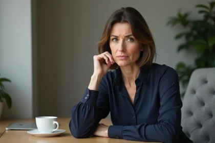 Femme d'âge moyen dans un bureau calme et minimaliste