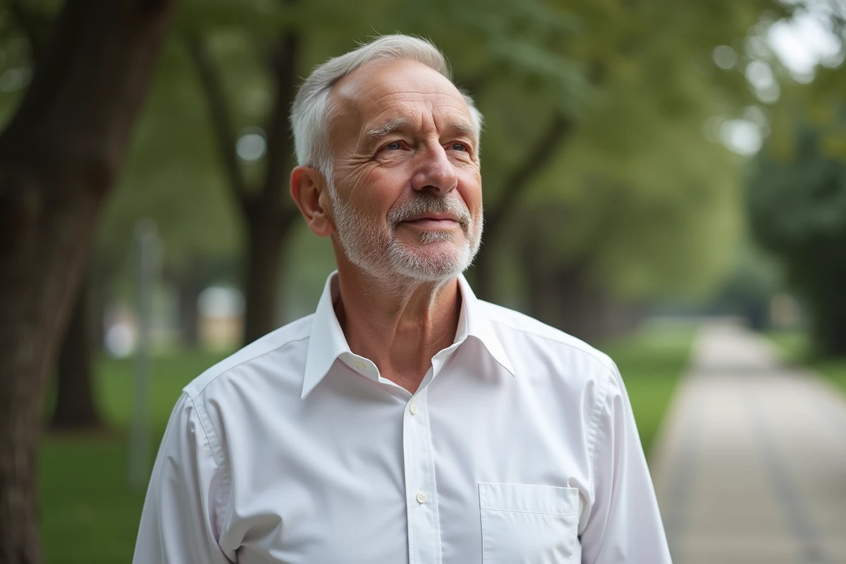 Homme senior dans un parc avec signe de reconstruction nasale