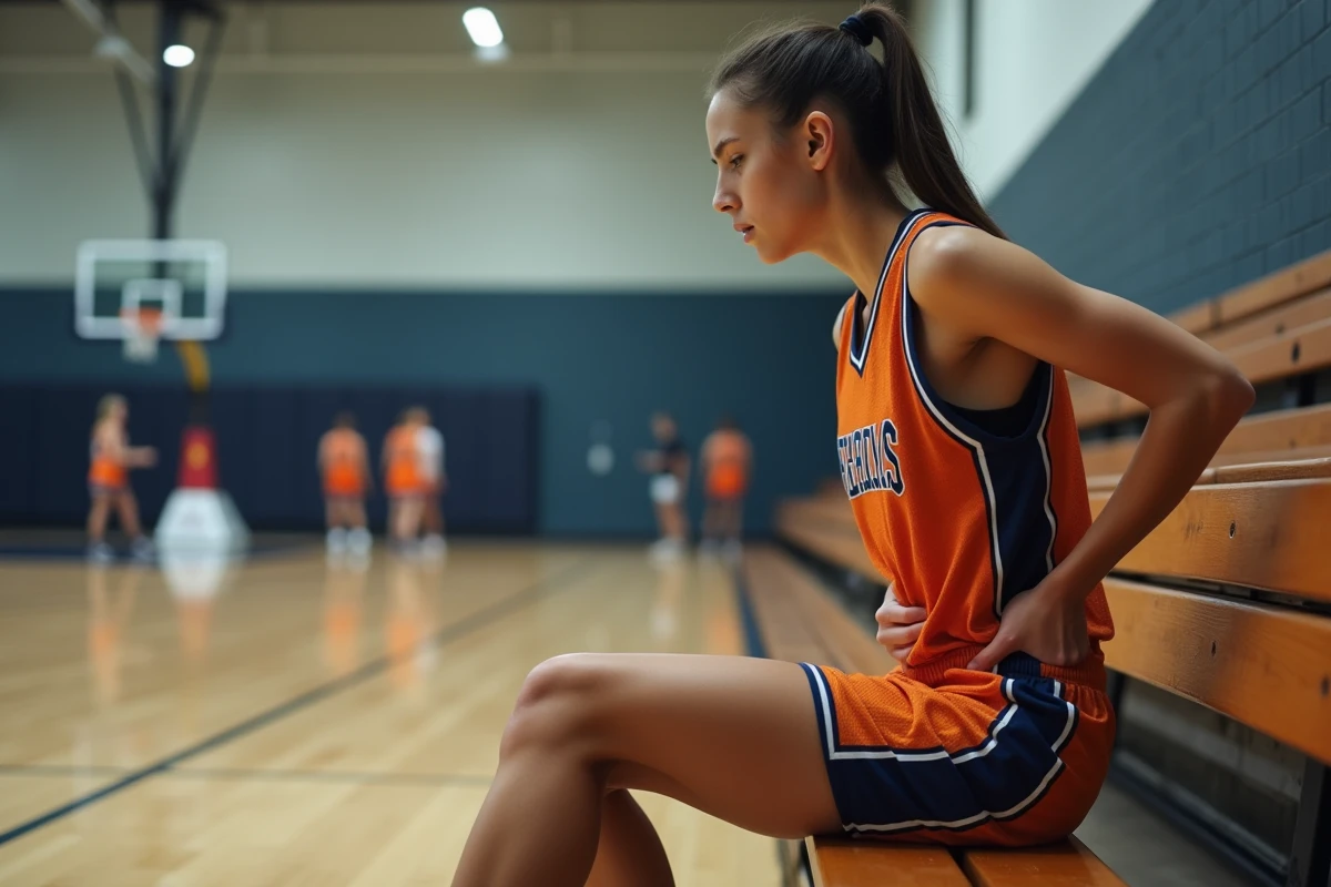 Jeune joueuse de basketball en étirement dans un gymnase