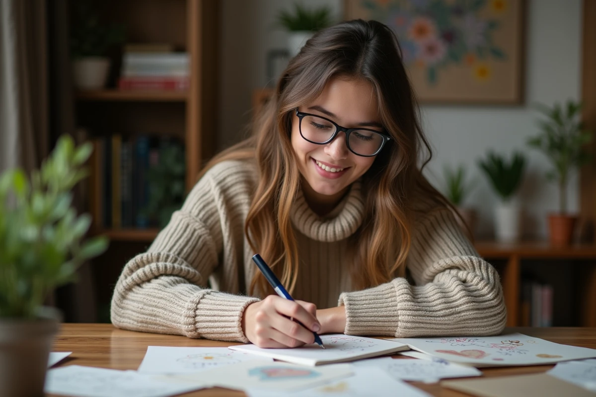 Jeune femme écrivant une lettre de soutien à son bureau