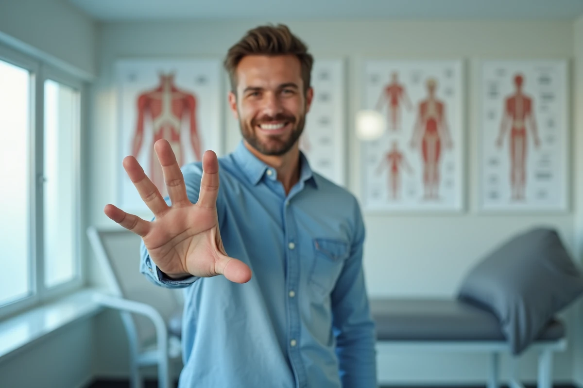 Jeune homme faisant un étirement dans une clinique de physiotherapie