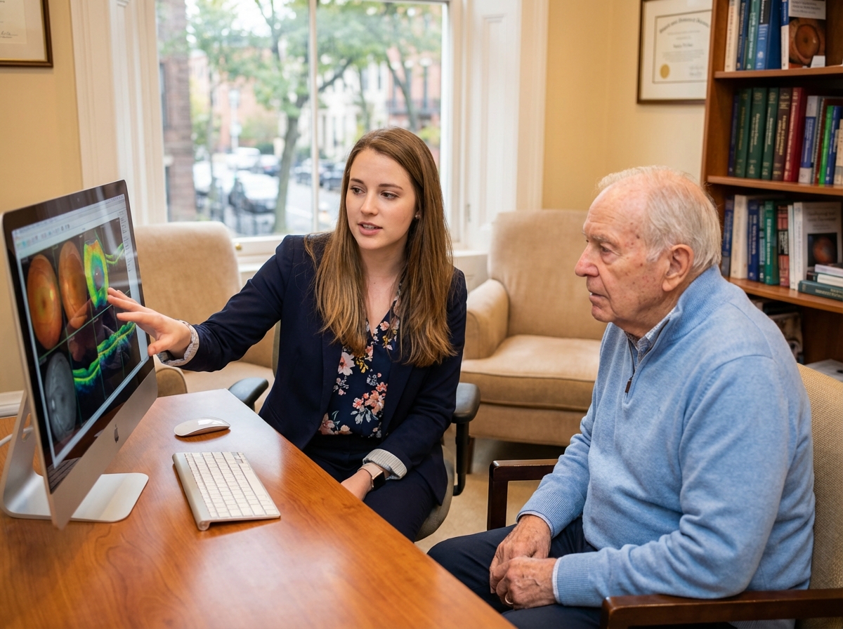 Jeune optometristes analysant des scans rétiniens