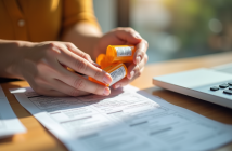 Mains tenant des boîtes de médicaments prescription