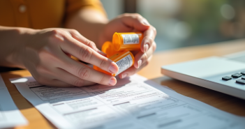 Mains tenant des boîtes de médicaments prescription
