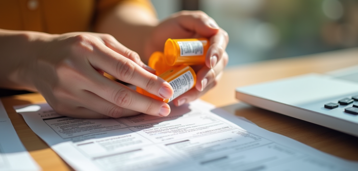 Mains tenant des boîtes de médicaments prescription