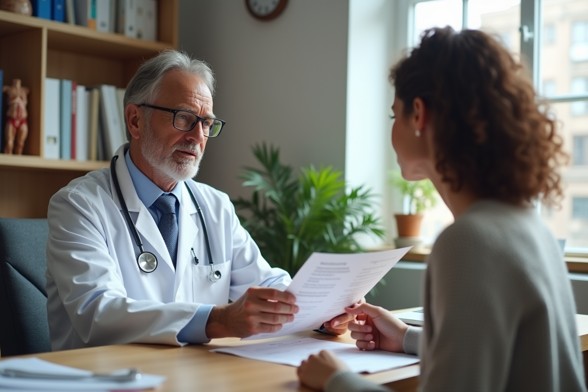 Medecin en consultation avec une jeune femme dans un cabinet