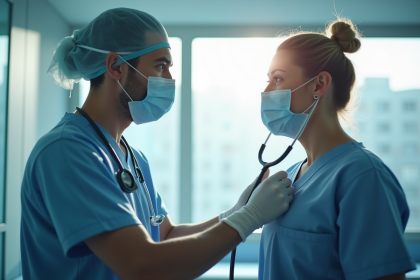 Médecin avec stéthoscope examine un patient en hôpital