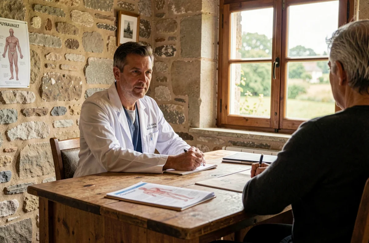 Ostéopathe en consultation dans un cabinet rural à Puyravault, Charente-Maritime