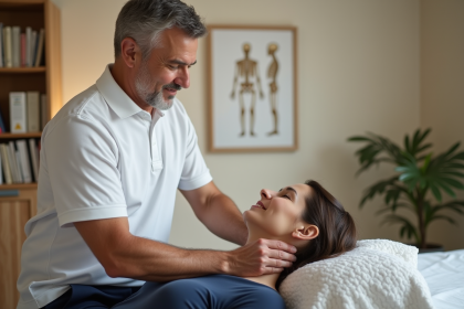 Osteopathe en séance de thérapie du cou