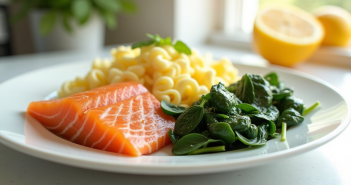 Assiette de petit déjeuner colorée avec saumon et œufs