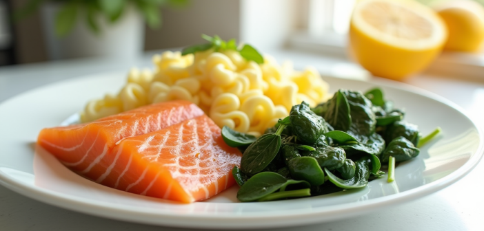 Assiette de petit déjeuner colorée avec saumon et œufs