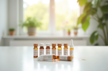Tubes de remèdes homeopathiques sur une table lumineuse