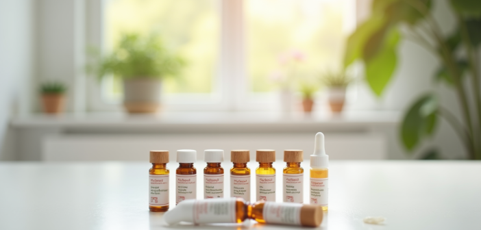 Tubes de remèdes homeopathiques sur une table lumineuse