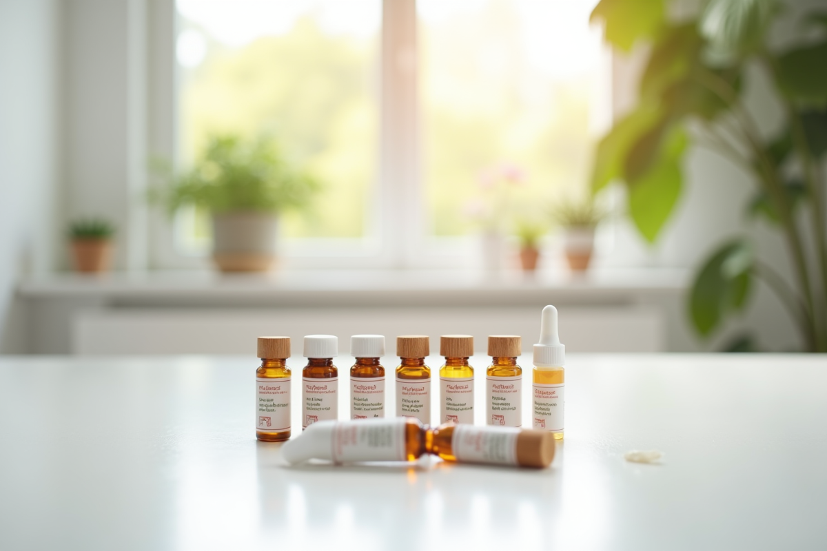 Tubes de remèdes homeopathiques sur une table lumineuse