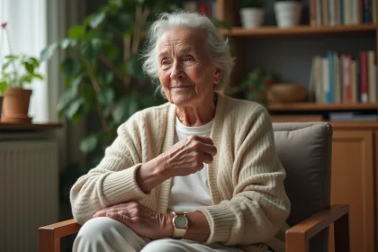 Femme agee appliquant creme herbal en interieur