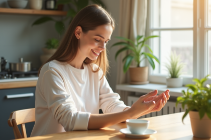 Jeune femme applique une creme hydratante dans un cadre serein