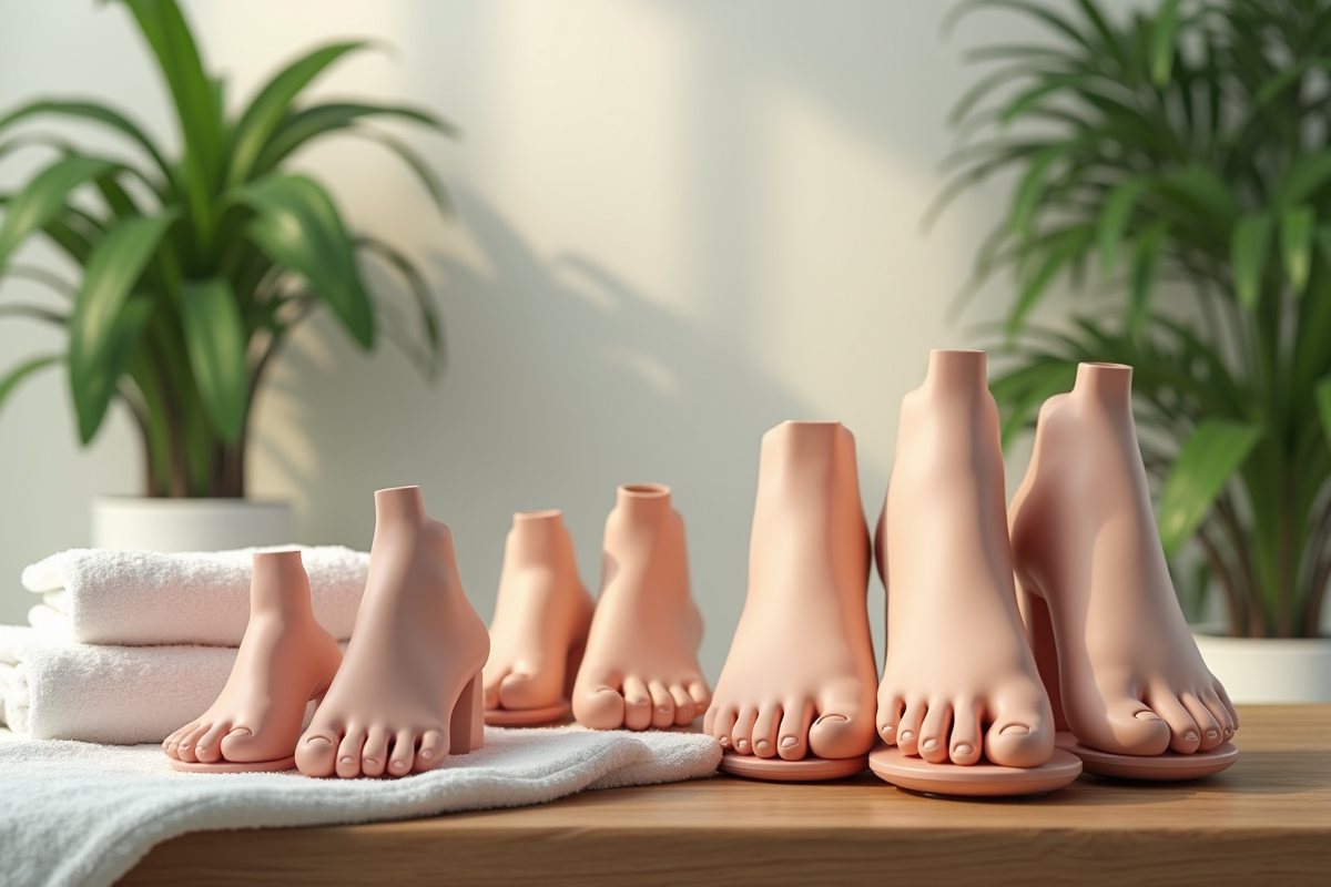 Table avec plusieurs masseurs de pied dans un spa lumineux